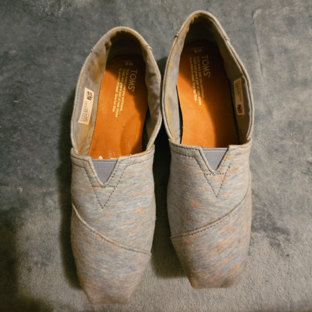Heather Light Blue Toms Slip On Size 8